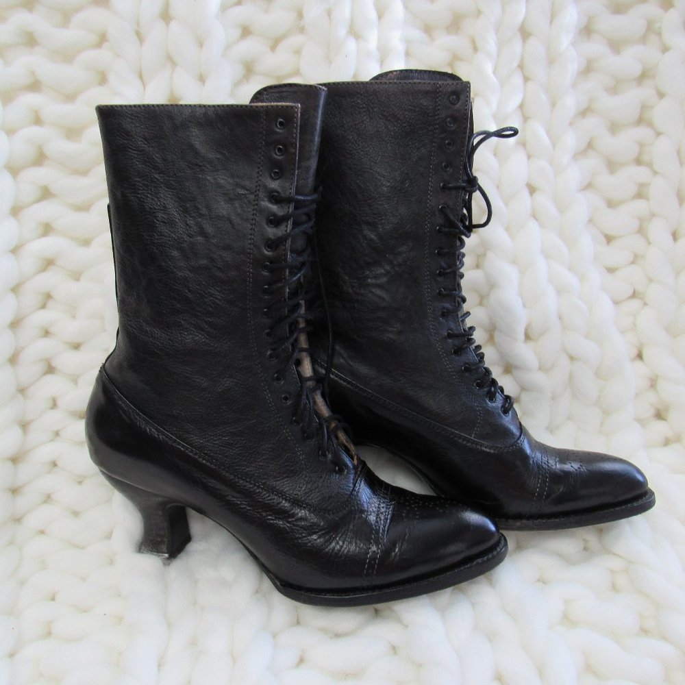 OAK TREE FARMS MIRABELLE BLACK LEATHER BOOTS 10